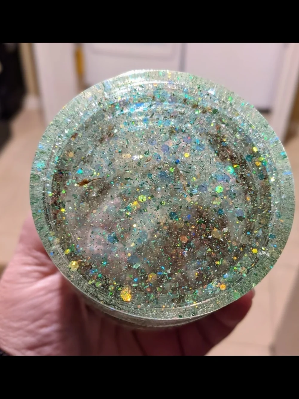 Lightly Colored Glitter Resin Jar with Iridescent Sparkle